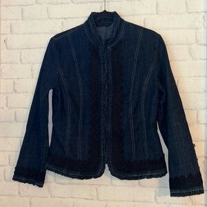 Simon Chang Denim Wear Jean Jacket with Lace Accent Size 8